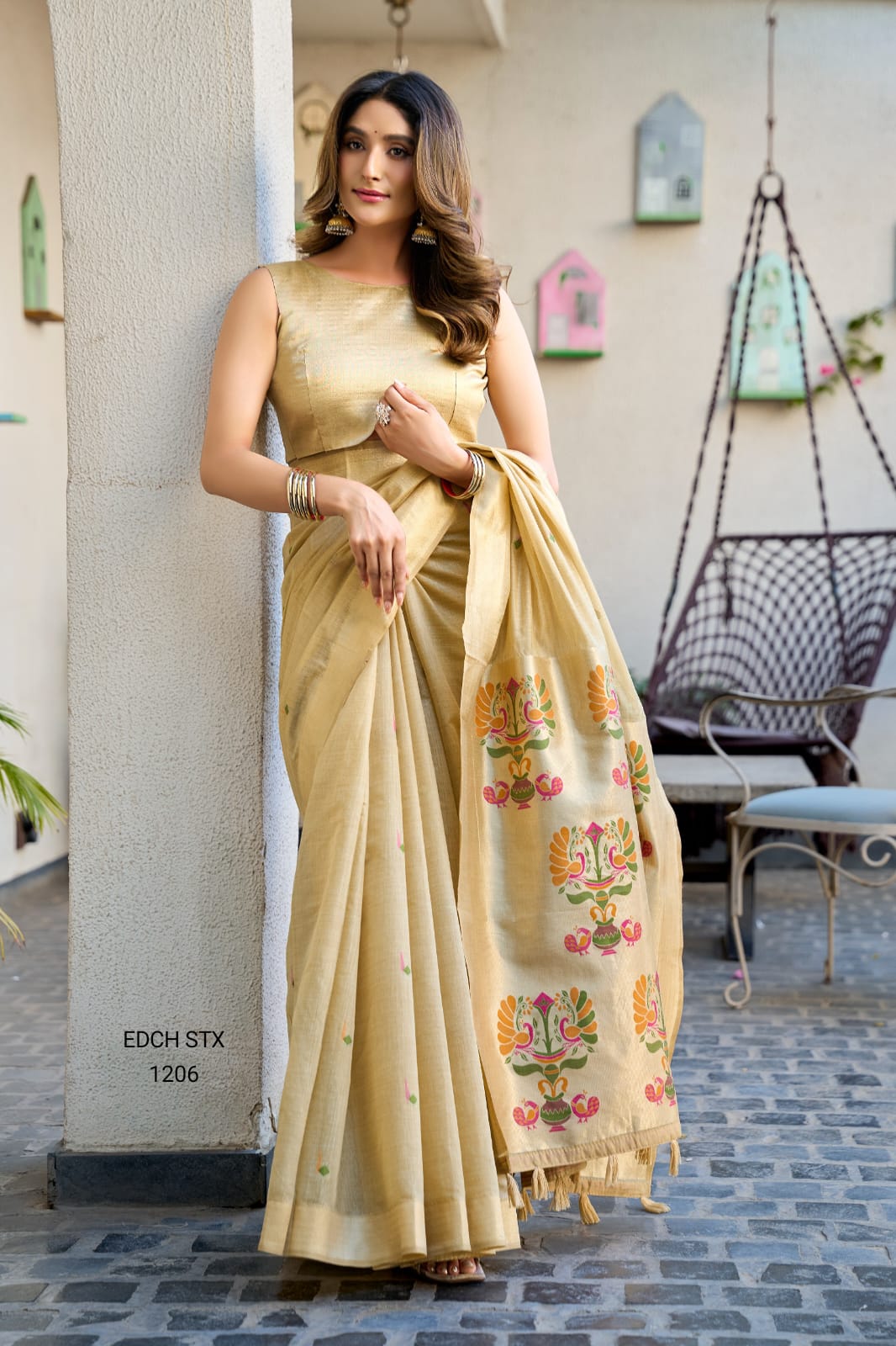 Cotton Jacquard Saree with Paithani Pallu & Zari Woven Border